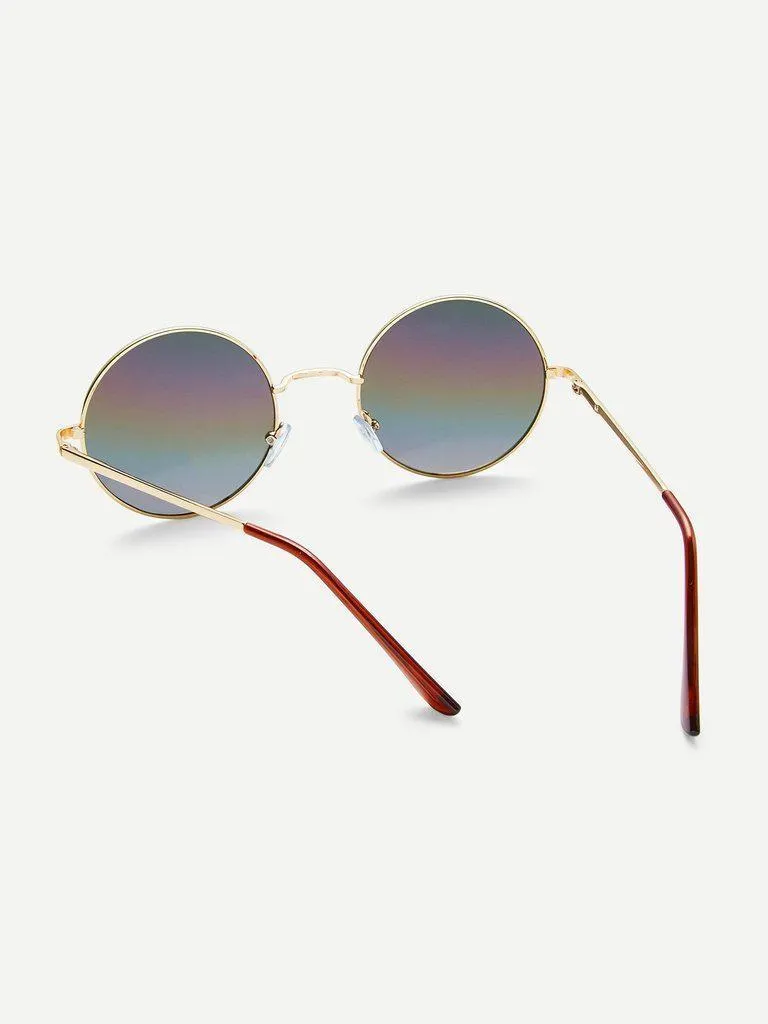Gold Frame Colorful Lens Round Sunglass