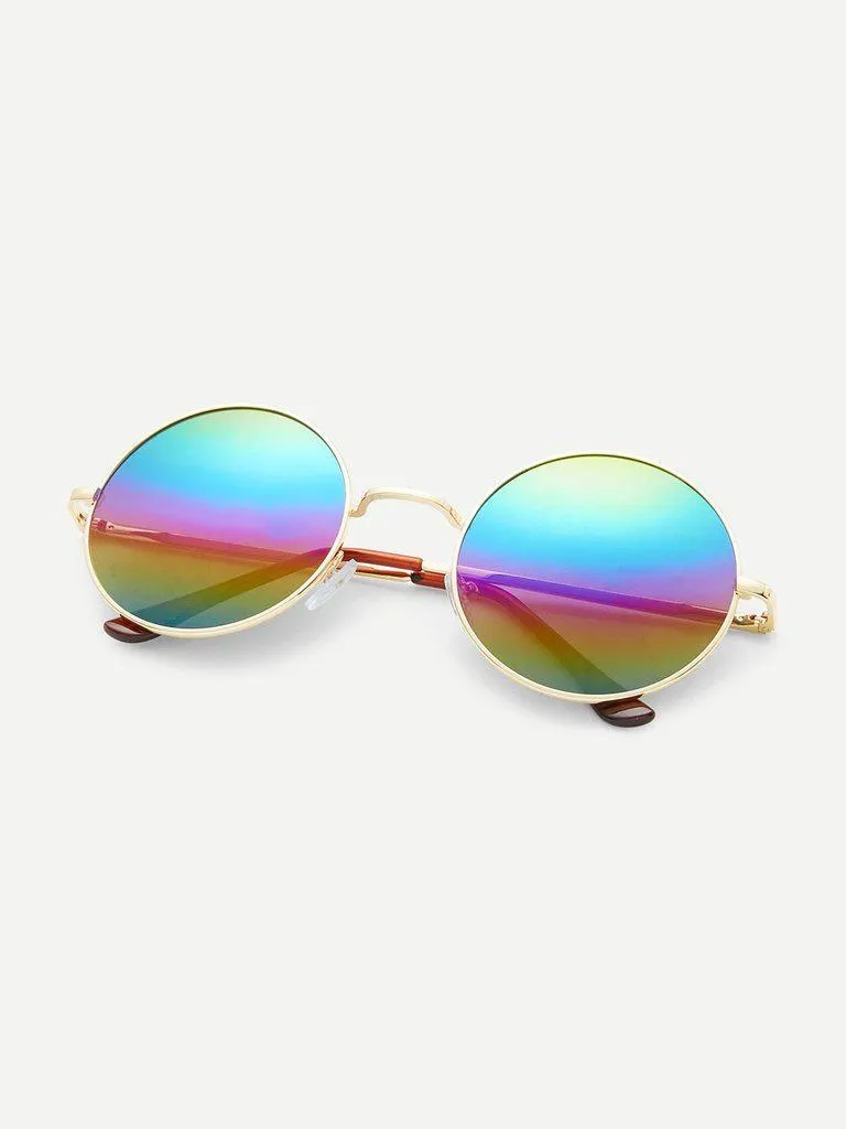 Gold Frame Colorful Lens Round Sunglass