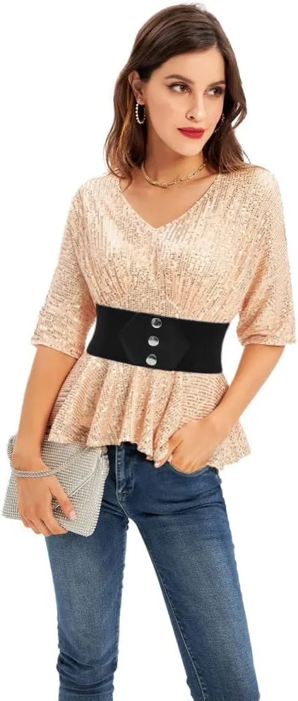 GRACE KARIN Women's Snap-Button Corset Belt Wide Elastic Belts for Dress Stretchy Waistband