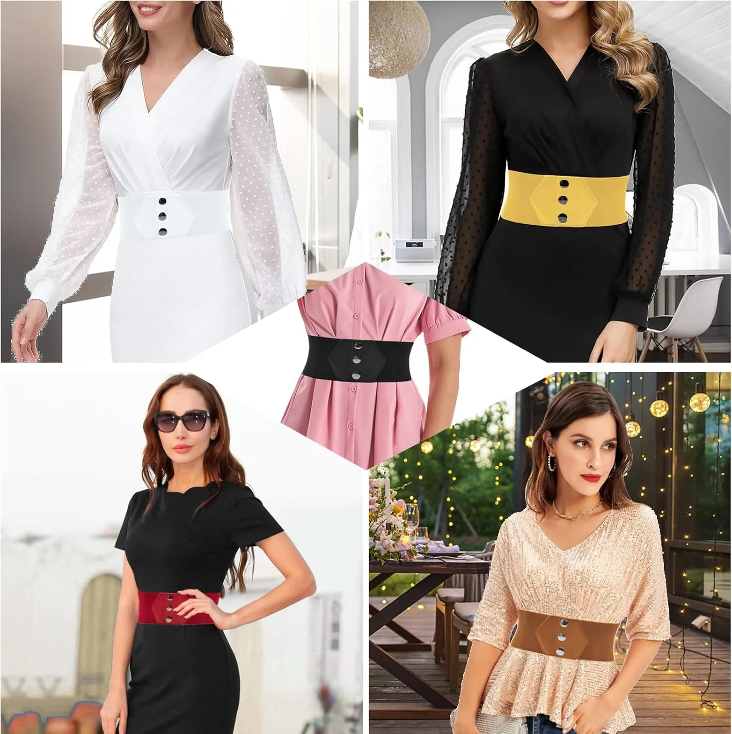 GRACE KARIN Women's Snap-Button Corset Belt Wide Elastic Belts for Dress Stretchy Waistband