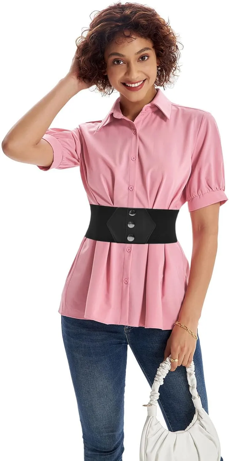 GRACE KARIN Women's Snap-Button Corset Belt Wide Elastic Belts for Dress Stretchy Waistband