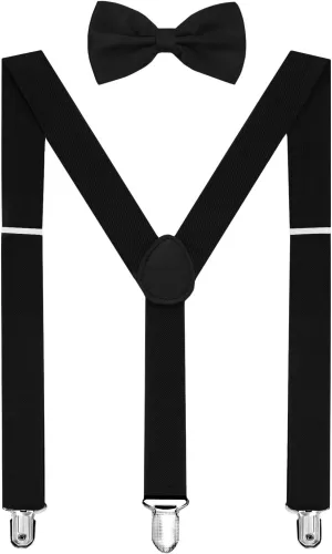 habibee Suspender and Bow Tie Set for Men Adjustable Braces with Y Back, Diverse Colors, Strong Clips