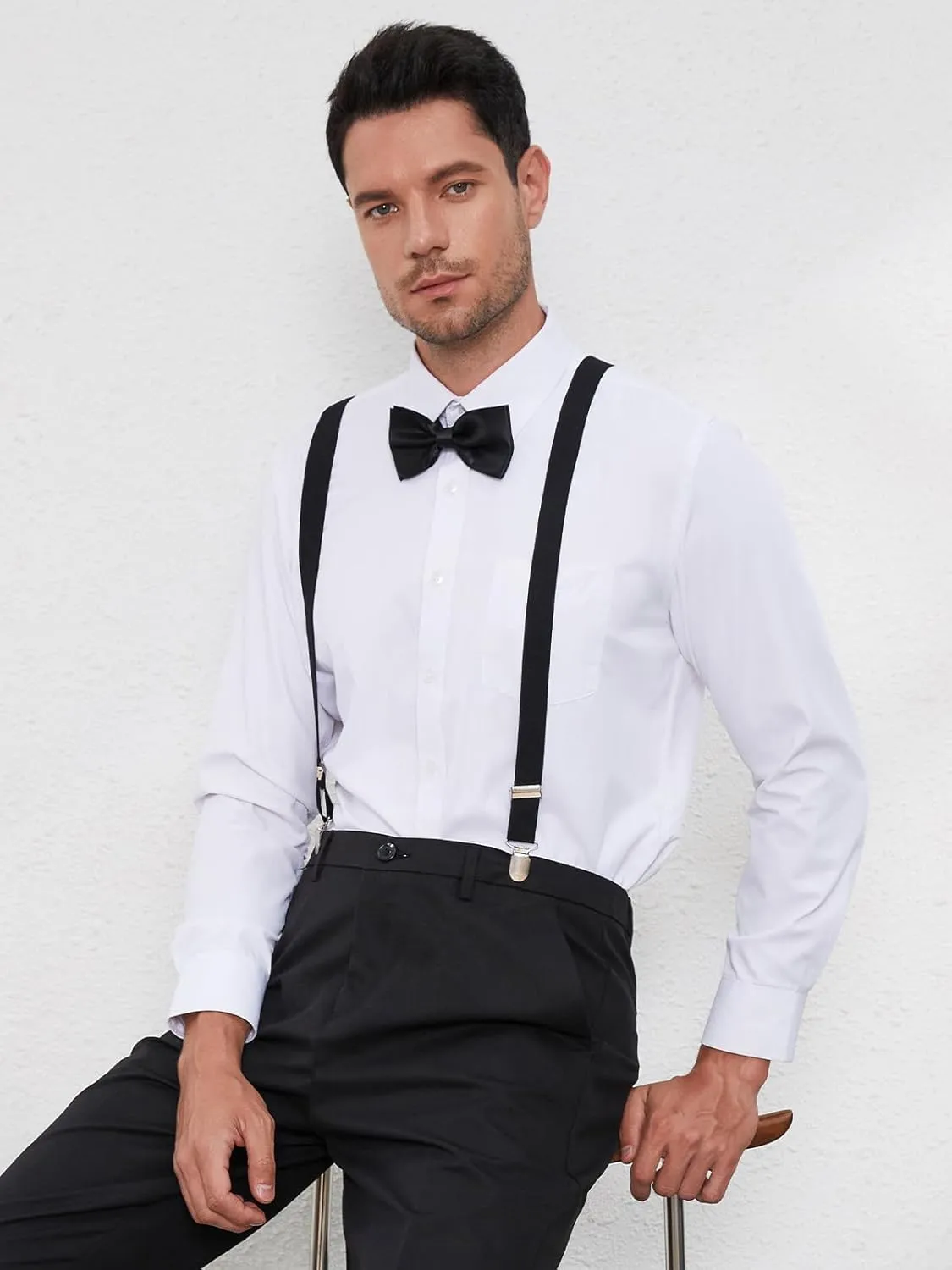 habibee Suspender and Bow Tie Set for Men Adjustable Braces with Y Back, Diverse Colors, Strong Clips