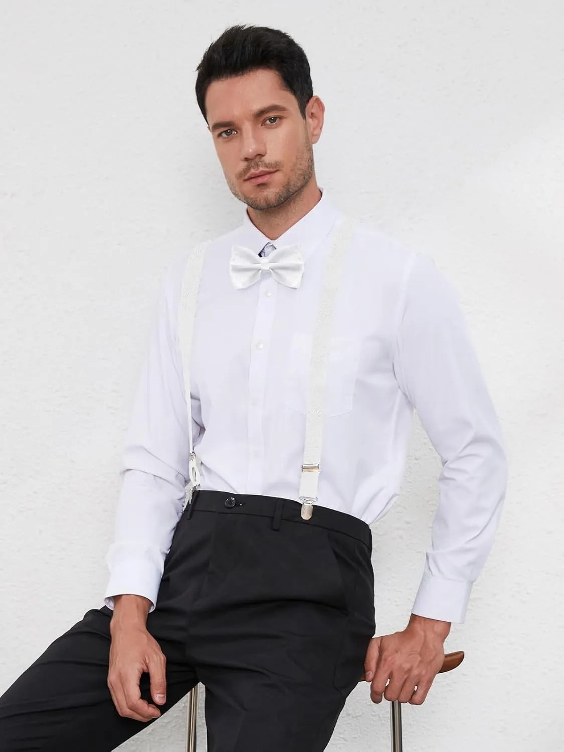 habibee Suspender and Bow Tie Set for Men Adjustable Braces with Y Back, Diverse Colors, Strong Clips