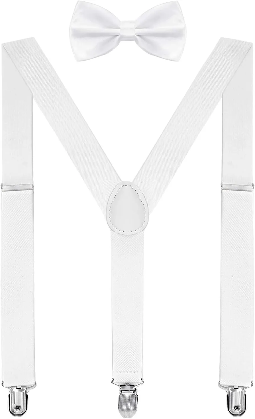 habibee Suspender and Bow Tie Set for Men Adjustable Braces with Y Back, Diverse Colors, Strong Clips