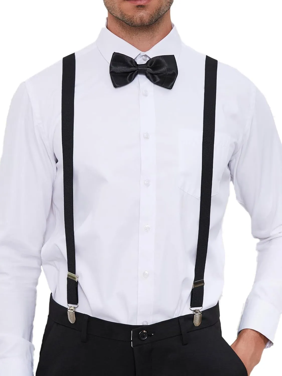 habibee Suspender and Bow Tie Set for Men Adjustable Braces with Y Back, Diverse Colors, Strong Clips