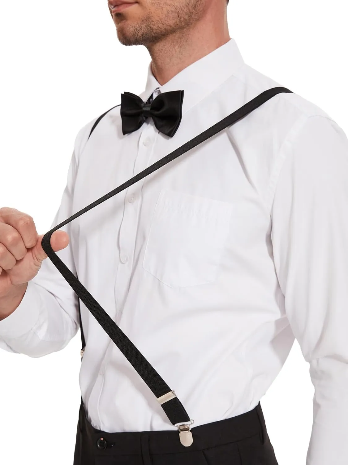 habibee Suspender and Bow Tie Set for Men Adjustable Braces with Y Back, Diverse Colors, Strong Clips