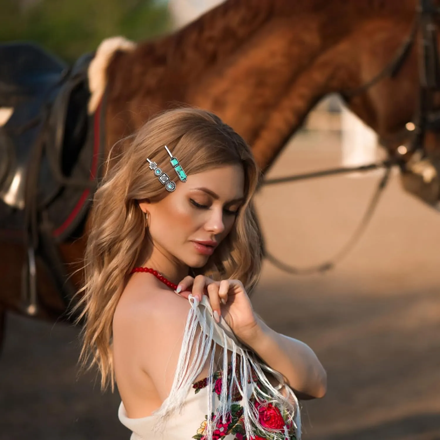 Hair Pin for Women Western Turquoise Hair Clips Decorative Bobby Pins Southwestern Country Cowgirl Bobby Pins Howdy Retro Hairpins Boho Hair Accessories (12pcs)
