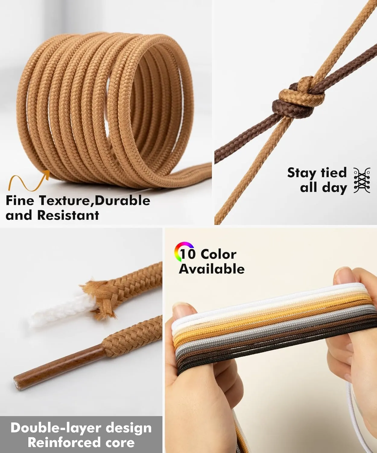 Handshop 2 Pairs Round Boots Shoelaces Heavy Duty Outdoor Shoe Laces 30-63 Shoestrings For Hiking Sporting Running