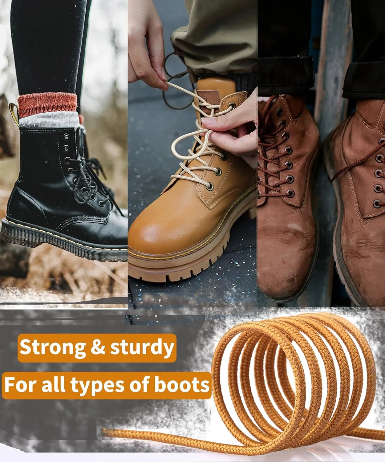 Handshop 2 Pairs Round Boots Shoelaces Heavy Duty Outdoor Shoe Laces 30-63 Shoestrings For Hiking Sporting Running