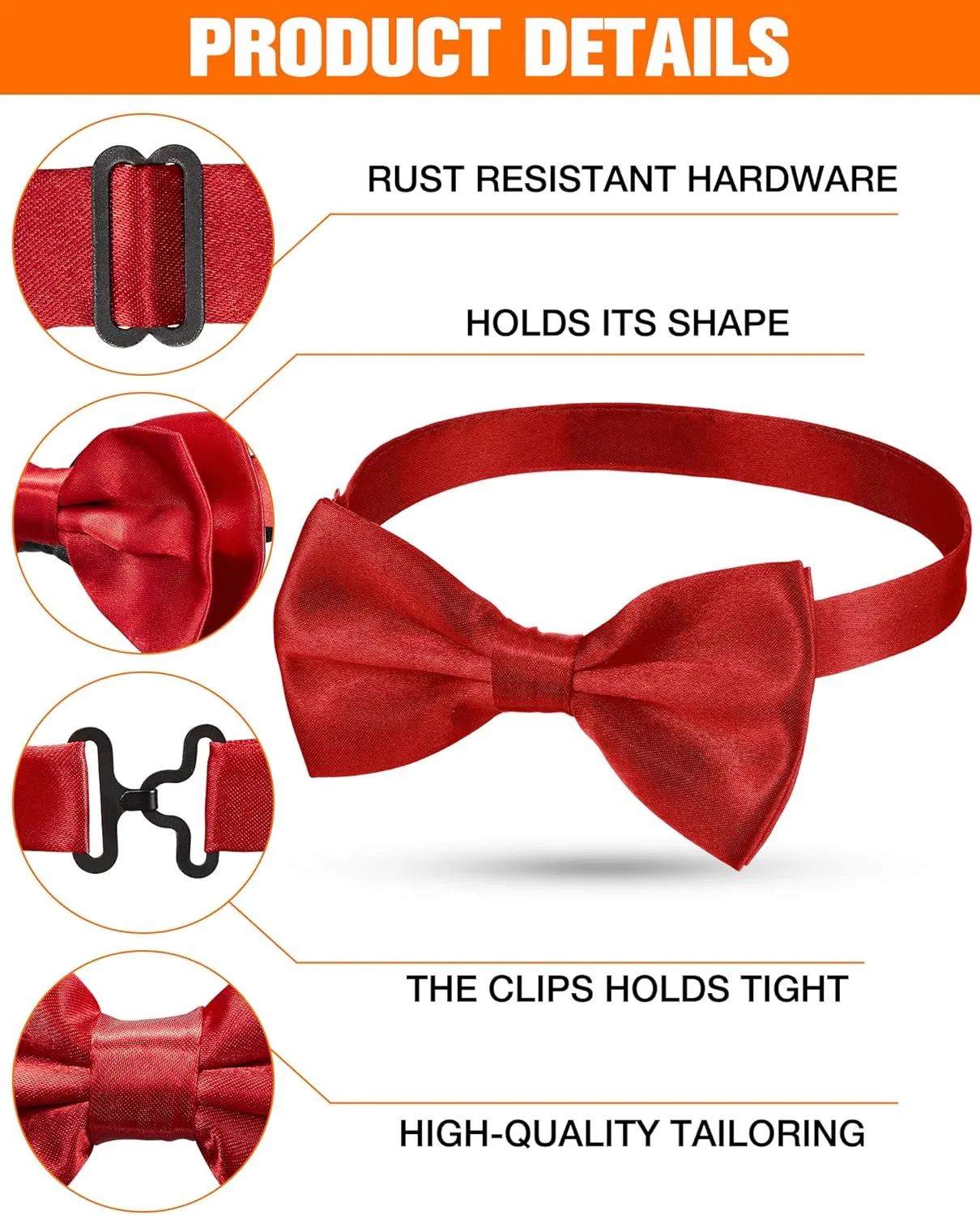 Hercicy 20 Pieces Bow Ties for Men, Formal Satin Solid Tuxedo Adjustable Length Pre Tied Bow Ties for Wedding Celebration