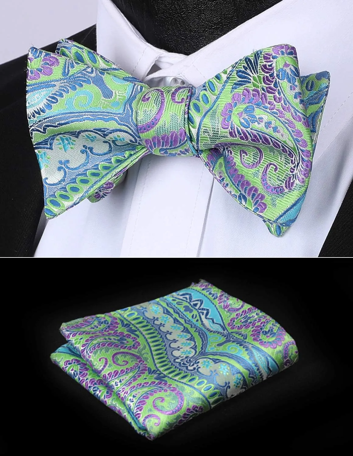 HISDERN Bow Ties for Men Floral Bowties Mens Self Tie Bow Tie Handkerchief Jacquard Woven Bowtie Pocket Square Set