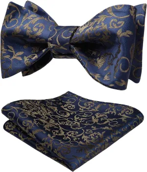 HISDERN Bow Ties for Men Floral Bowties Mens Self Tie Bow Tie Handkerchief Jacquard Woven Bowtie Pocket Square Set
