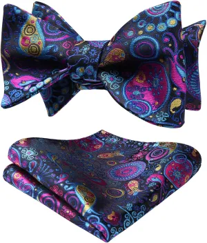 HISDERN Bow Ties for Men Floral Bowties Mens Self Tie Bow Tie Handkerchief Jacquard Woven Bowtie Pocket Square Set