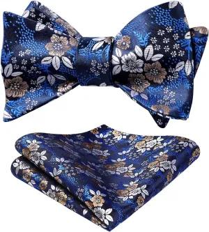 HISDERN Bow Ties for Men Floral Bowties Mens Self Tie Bow Tie Handkerchief Jacquard Woven Bowtie Pocket Square Set