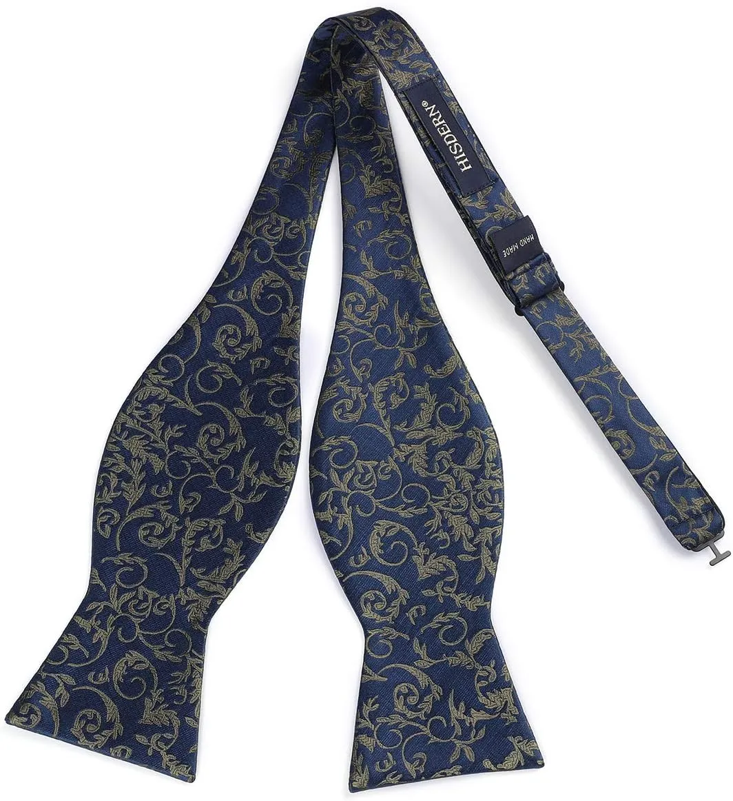 HISDERN Bow Ties for Men Floral Bowties Mens Self Tie Bow Tie Handkerchief Jacquard Woven Bowtie Pocket Square Set