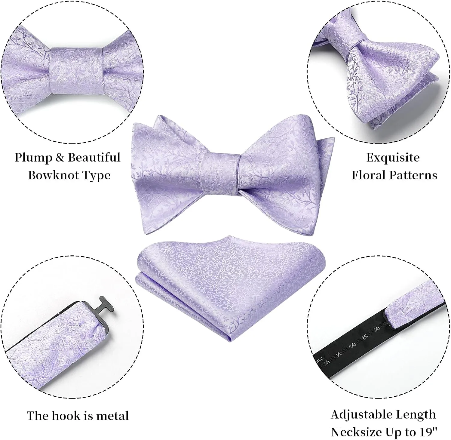 HISDERN Bow Ties for Men Floral Bowties Mens Self Tie Bow Tie Handkerchief Jacquard Woven Bowtie Pocket Square Set