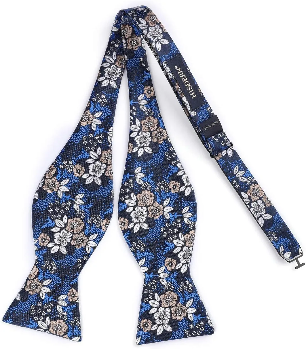 HISDERN Bow Ties for Men Floral Bowties Mens Self Tie Bow Tie Handkerchief Jacquard Woven Bowtie Pocket Square Set
