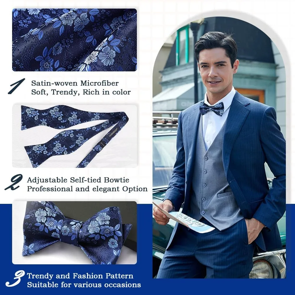 HISDERN Bow Ties for Men Floral Bowties Mens Self Tie Bow Tie Handkerchief Jacquard Woven Bowtie Pocket Square Set