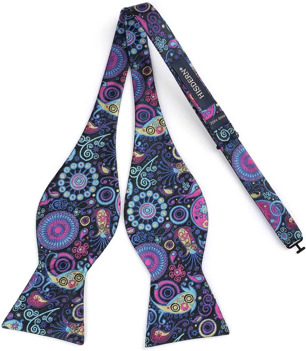 HISDERN Bow Ties for Men Floral Bowties Mens Self Tie Bow Tie Handkerchief Jacquard Woven Bowtie Pocket Square Set