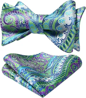HISDERN Bow Ties for Men Floral Bowties Mens Self Tie Bow Tie Handkerchief Jacquard Woven Bowtie Pocket Square Set
