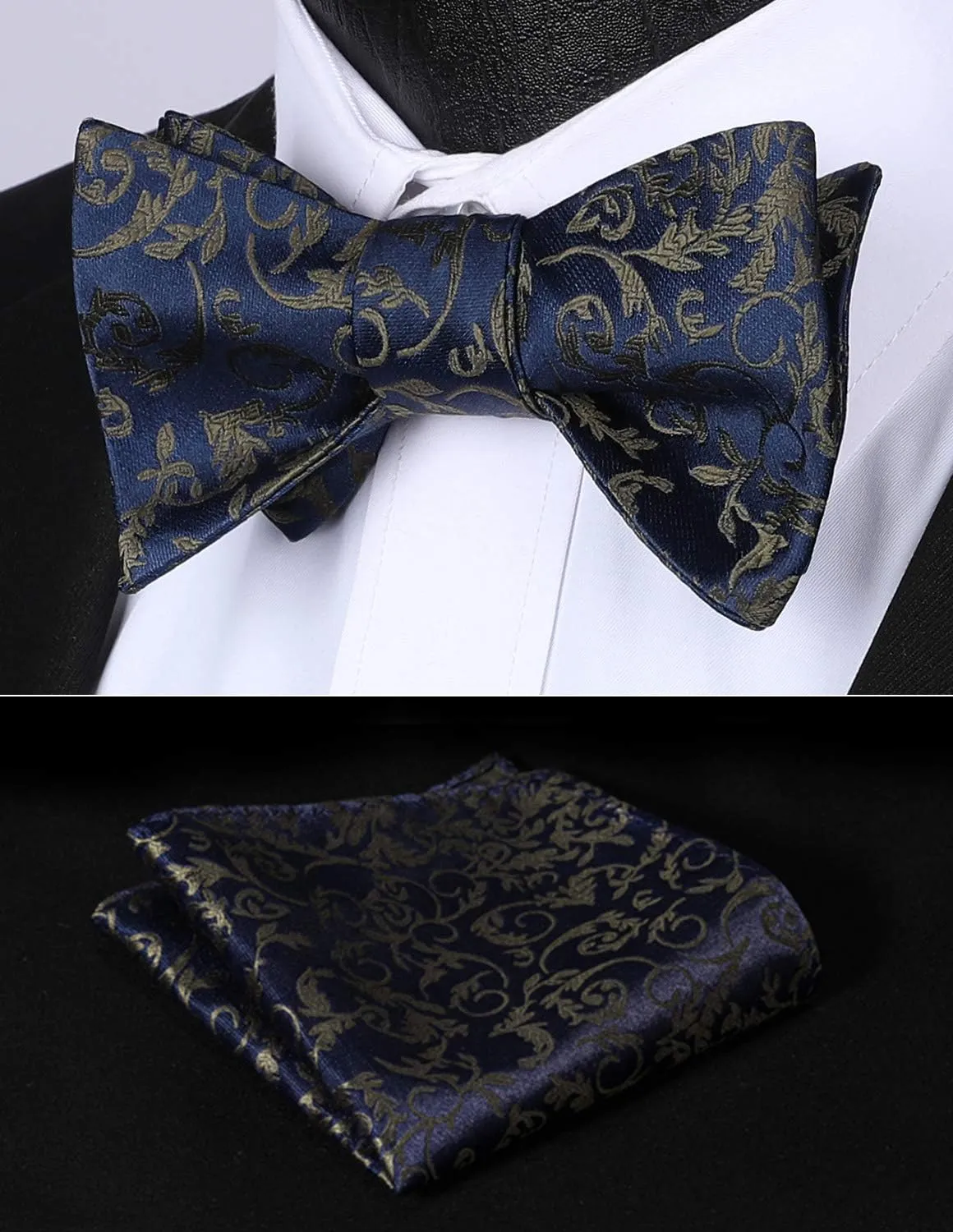 HISDERN Bow Ties for Men Floral Bowties Mens Self Tie Bow Tie Handkerchief Jacquard Woven Bowtie Pocket Square Set