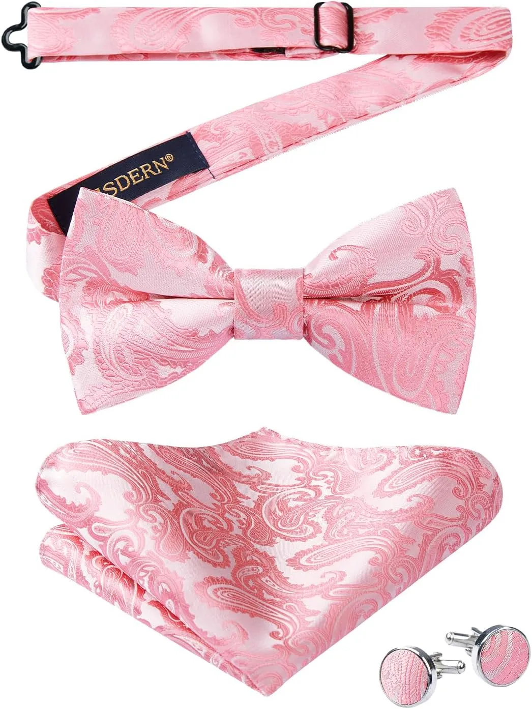 HISDERN Bow Ties for Men Pre-Tied Bow Tie Floral Paisley Handkerchief Classic Formal Bowtie and Pocket Square Cufflinks Set