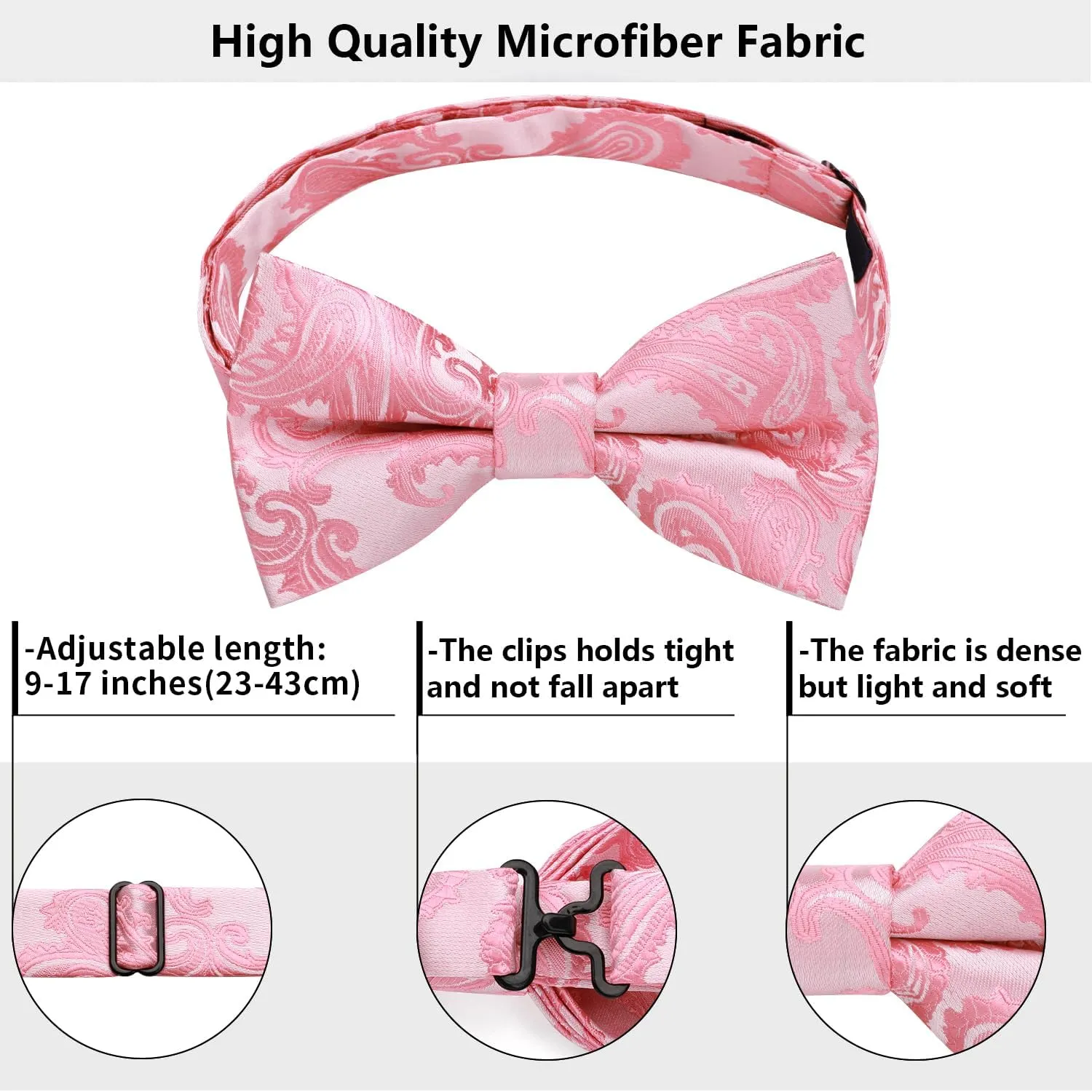 HISDERN Bow Ties for Men Pre-Tied Bow Tie Floral Paisley Handkerchief Classic Formal Bowtie and Pocket Square Cufflinks Set