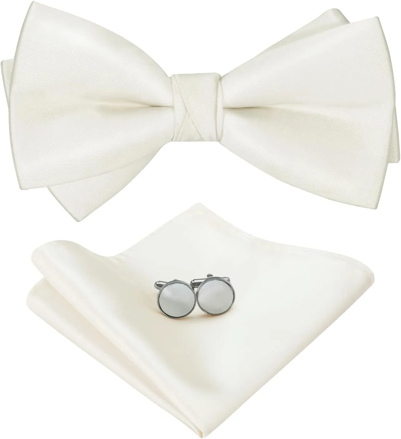 HOULIFE Bow Ties for Men Formal Satin Bowties Pre-tied Style Classic Tuxedo Bowtie Handkerchiefs Cufflinks Sets for Wedding