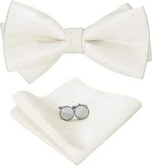 HOULIFE Bow Ties for Men Formal Satin Bowties Pre-tied Style Classic Tuxedo Bowtie Handkerchiefs Cufflinks Sets for Wedding
