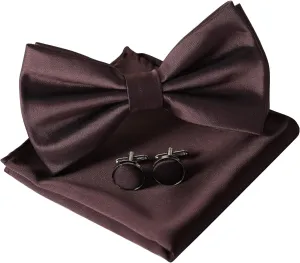 HOULIFE Men's Bow Ties Pretied Solid Color Satin Formal Tuxedo Bowties and Pocket Square Cufflinks Sets for Wedding Party