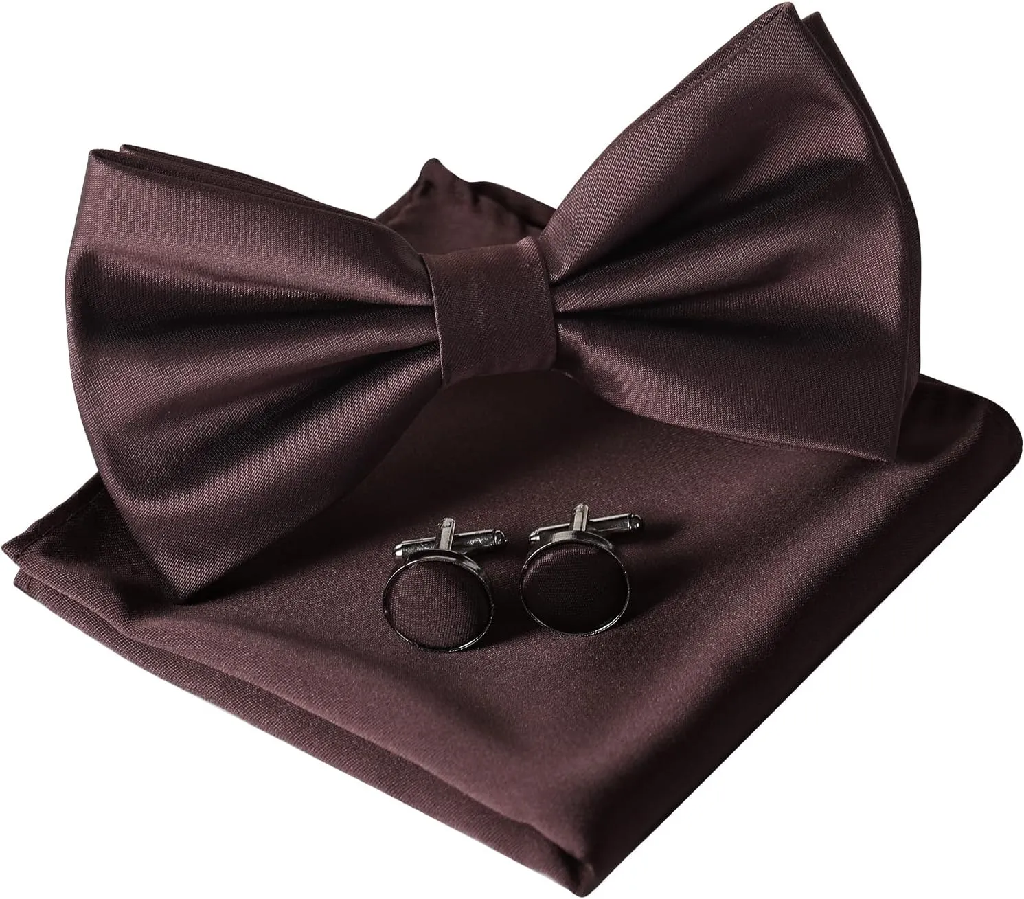 HOULIFE Men's Bow Ties Pretied Solid Color Satin Formal Tuxedo Bowties and Pocket Square Cufflinks Sets for Wedding Party