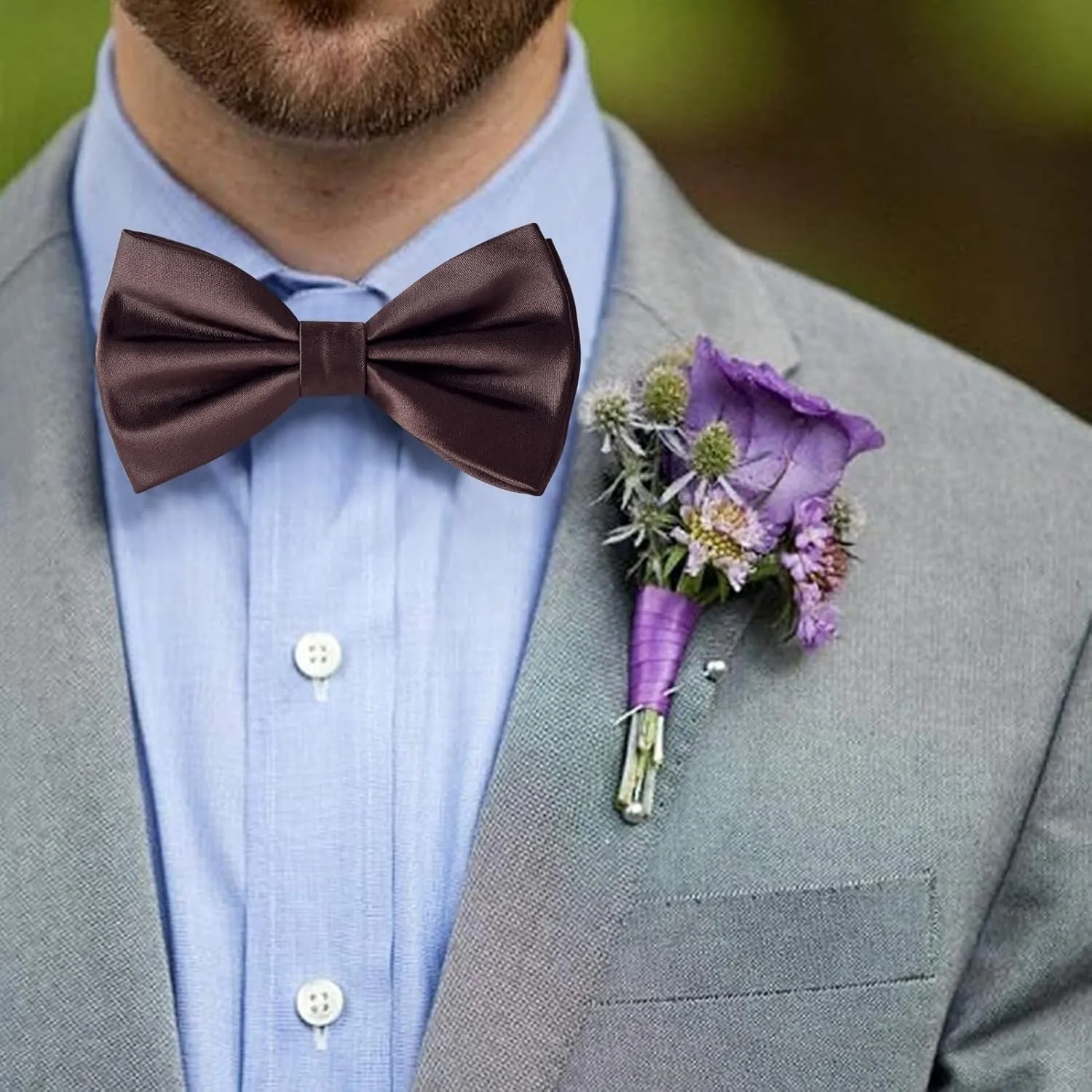 HOULIFE Men's Bow Ties Pretied Solid Color Satin Formal Tuxedo Bowties and Pocket Square Cufflinks Sets for Wedding Party
