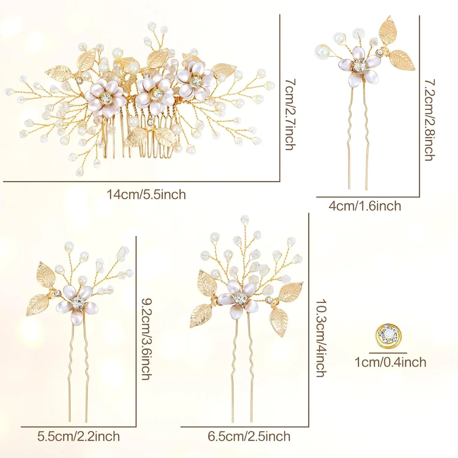 inSowni 16 Pcs Gold Metal Wedding Bridal Crystal Rhinestone Pearl Flower Hair Side Comb U-shaped Flower Hair Pins Pearl Rhinestone Twist Spiral Hairpins Headpieces for Brides Bridesmaids Women Girls
