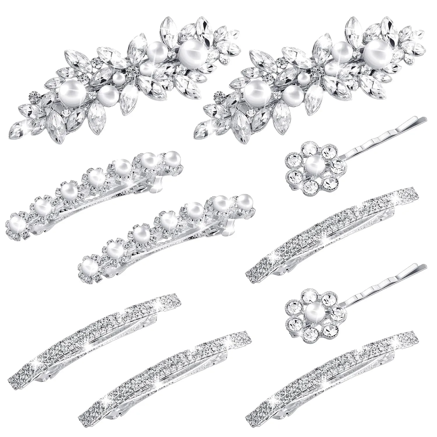 Janinka Rhinestone Hair Accessories for Wedding: Bridal Hair Pins, Crystal Bobby Pins, Silver Hairpin Barrettes, and Elegant Leaf Flower Accents for Women and Girls