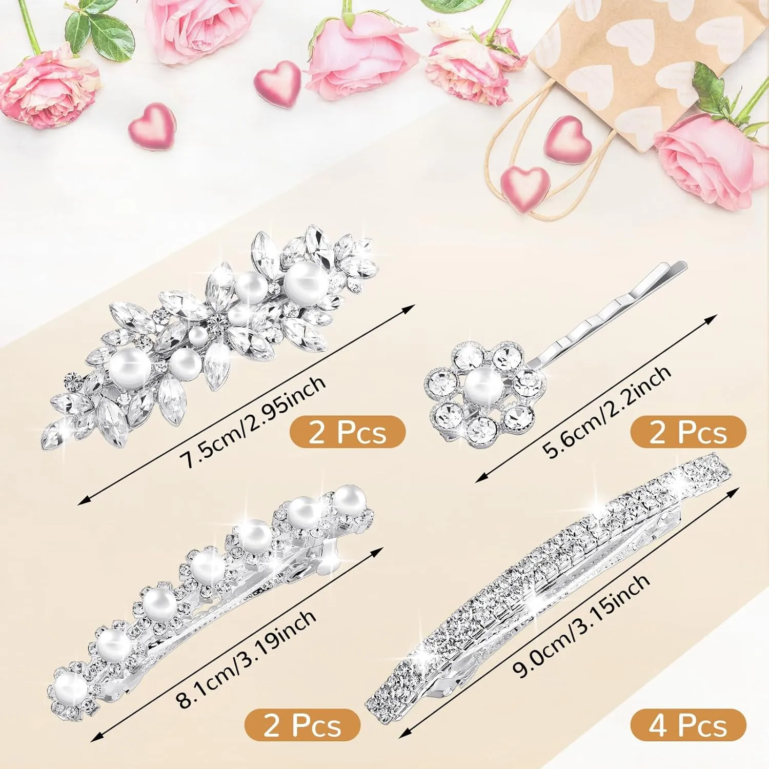 Janinka Rhinestone Hair Accessories for Wedding: Bridal Hair Pins, Crystal Bobby Pins, Silver Hairpin Barrettes, and Elegant Leaf Flower Accents for Women and Girls