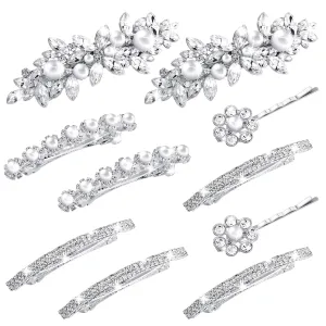 Janinka Rhinestone Hair Accessories for Wedding: Bridal Hair Pins, Crystal Bobby Pins, Silver Hairpin Barrettes, and Elegant Leaf Flower Accents for Women and Girls