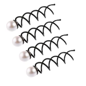 Jowxsx 4 Pcs Pearl Spiral Hair Pins, Lovely Spiral Spin Screw Hair Clips for Women Style DIY Bobby Pins Twist Insert Hairpins