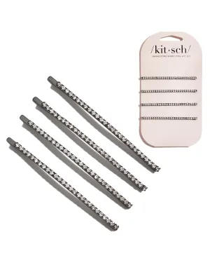 Kitsch Rhinestone Hair Accessories for Women, Stylish and Decorative Bobby Pins | Extra Long Sparkly Hair Clips for Weddings, Party, Events or Everyday Look - Set of 4, Hematite
