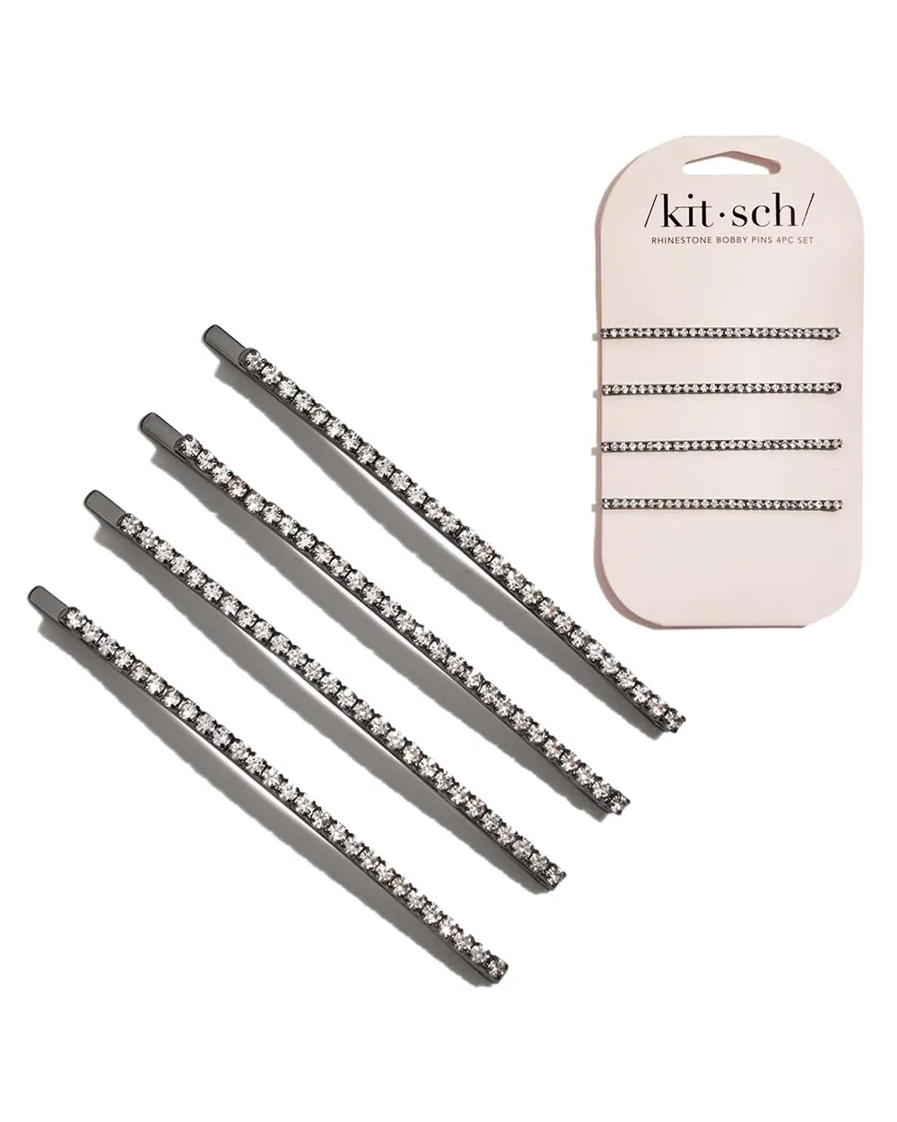 Kitsch Rhinestone Hair Accessories for Women, Stylish and Decorative Bobby Pins | Extra Long Sparkly Hair Clips for Weddings, Party, Events or Everyday Look - Set of 4, Hematite