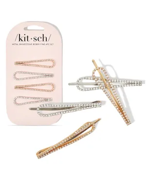Kitsch Rhinestone Silver and Gold Hair Accessories for Women, Stylish Hair Gems | Decorative Bobby Pins for Weddings, Party, Prom, Events or Everyday Look - Set of 4