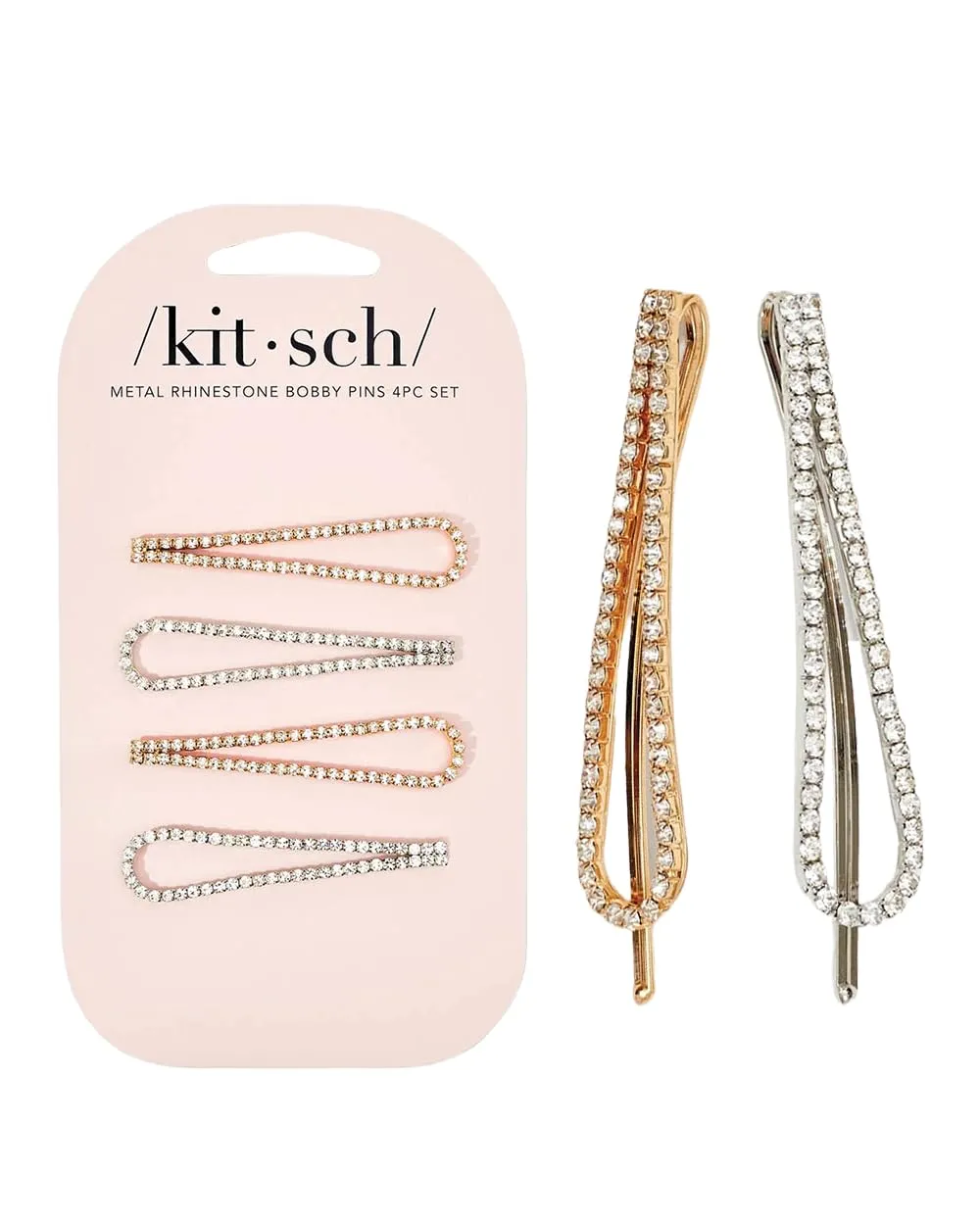 Kitsch Rhinestone Silver and Gold Hair Accessories for Women, Stylish Hair Gems | Decorative Bobby Pins for Weddings, Party, Prom, Events or Everyday Look - Set of 4