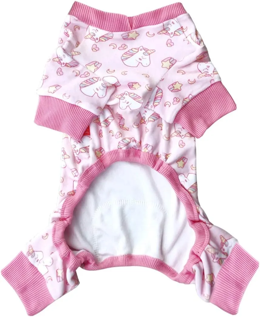 KYEESE Dog Pajamas Velvet Dog Pajamas Small Sized Dogs Soft Dogs Clothes Pjs with Pink Unicorn Pattern Stretchy Pet Jammies Coat Comfy Pet Onesie Costume, X-Large