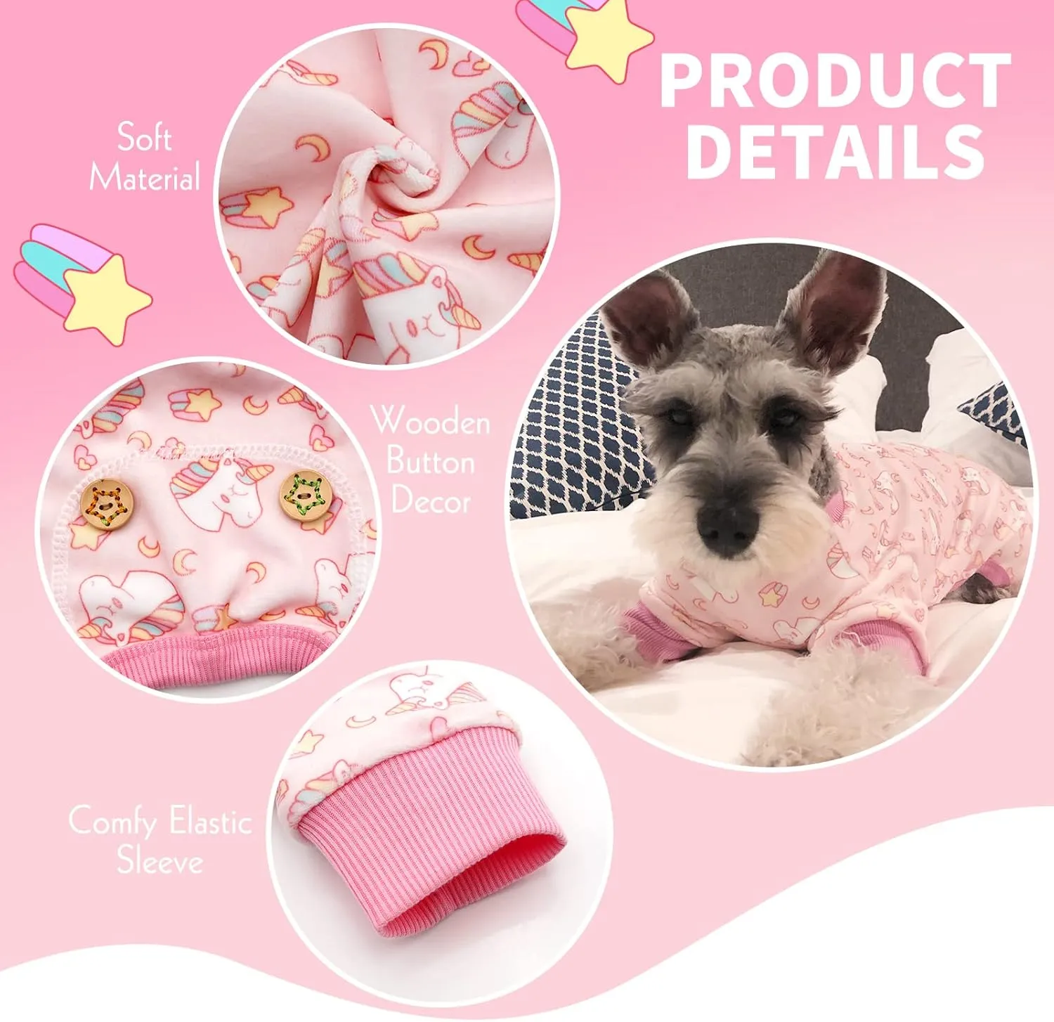 KYEESE Dog Pajamas Velvet Dog Pajamas Small Sized Dogs Soft Dogs Clothes Pjs with Pink Unicorn Pattern Stretchy Pet Jammies Coat Comfy Pet Onesie Costume, X-Large