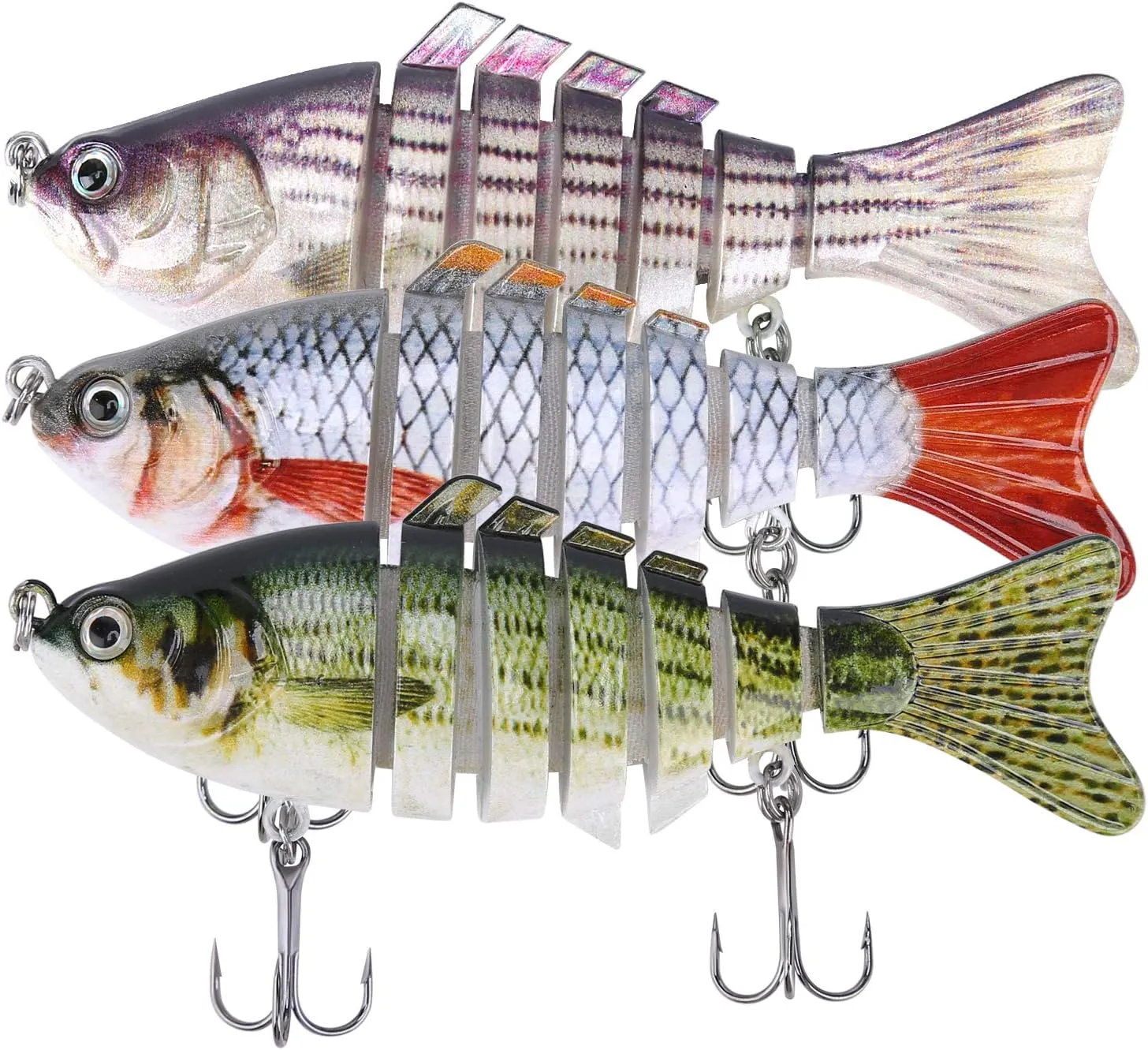 Lifelike Fishing Lures for Bass, Trout, Walleye, Predator Fish - Realistic Multi Jointed Fish Popper Swimbaits - Spinnerbaits Lure Fishing Tackle Kits - Freshwater and Saltwater Crankbaits - 3 Pack