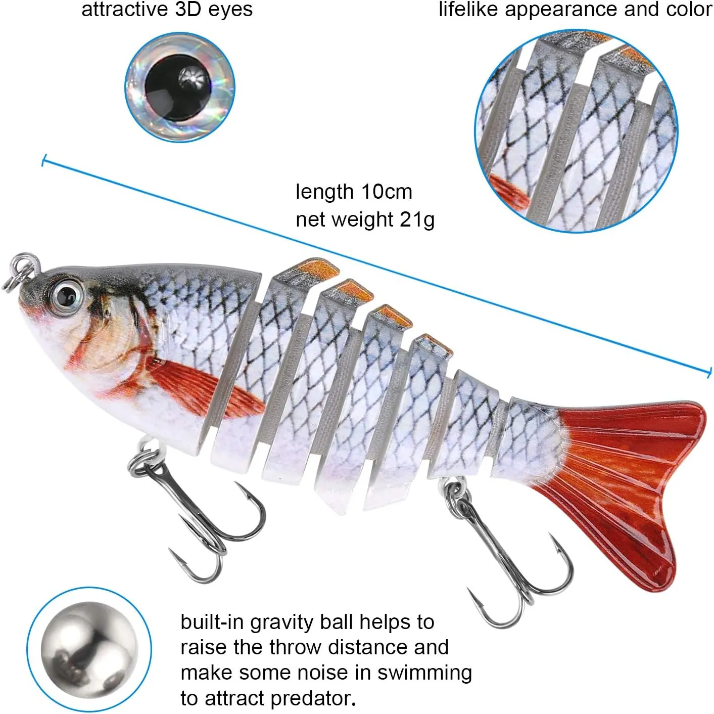 Lifelike Fishing Lures for Bass, Trout, Walleye, Predator Fish - Realistic Multi Jointed Fish Popper Swimbaits - Spinnerbaits Lure Fishing Tackle Kits - Freshwater and Saltwater Crankbaits - 3 Pack