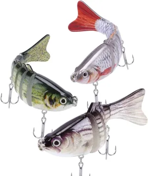 Lifelike Fishing Lures for Bass, Trout, Walleye, Predator Fish - Realistic Multi Jointed Fish Popper Swimbaits - Spinnerbaits Lure Fishing Tackle Kits - Freshwater and Saltwater Crankbaits - 3 Pack