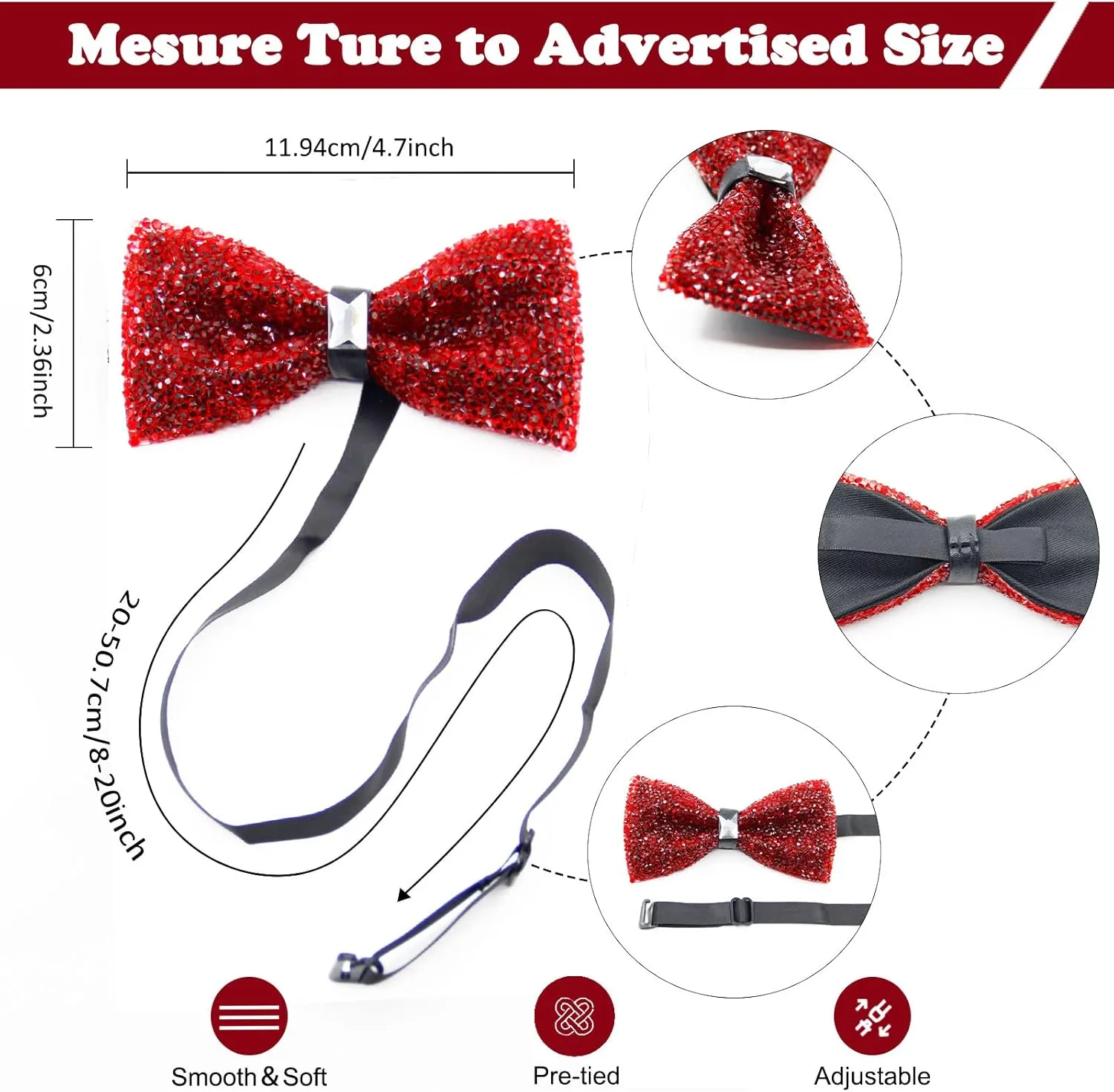 Mantieqingway Bow Ties for Men, Pre Tied Sequin Diamond Bowties with Adjustable Length for Party Wedding Banquet