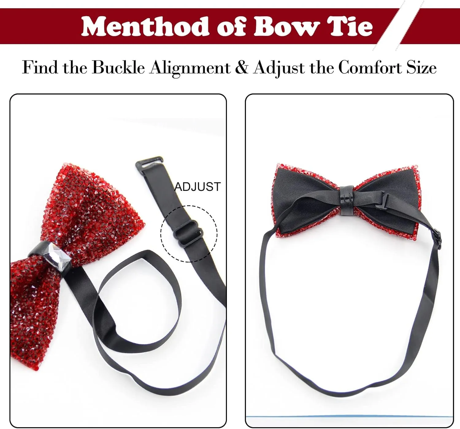 Mantieqingway Bow Ties for Men, Pre Tied Sequin Diamond Bowties with Adjustable Length for Party Wedding Banquet