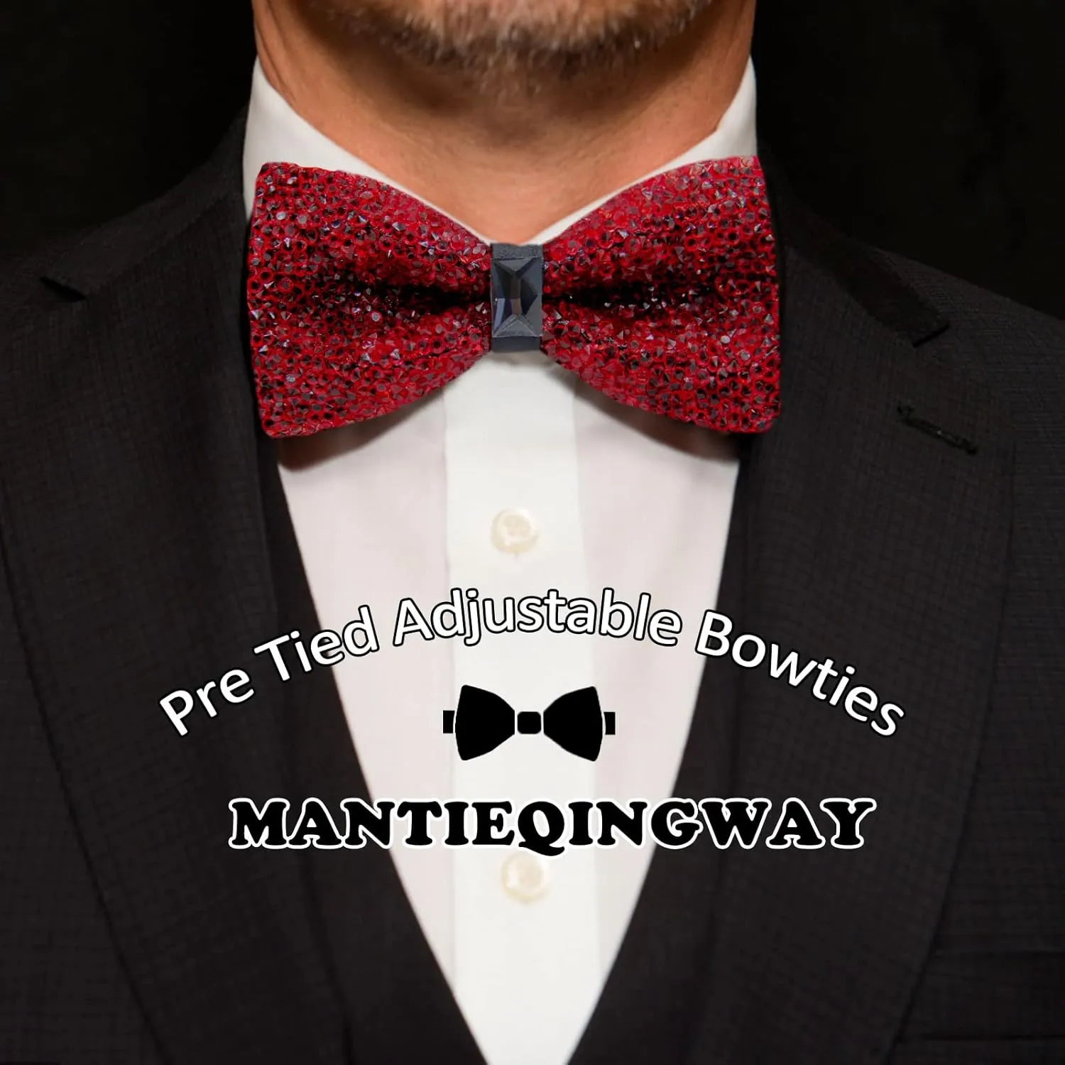 Mantieqingway Bow Ties for Men, Pre Tied Sequin Diamond Bowties with Adjustable Length for Party Wedding Banquet